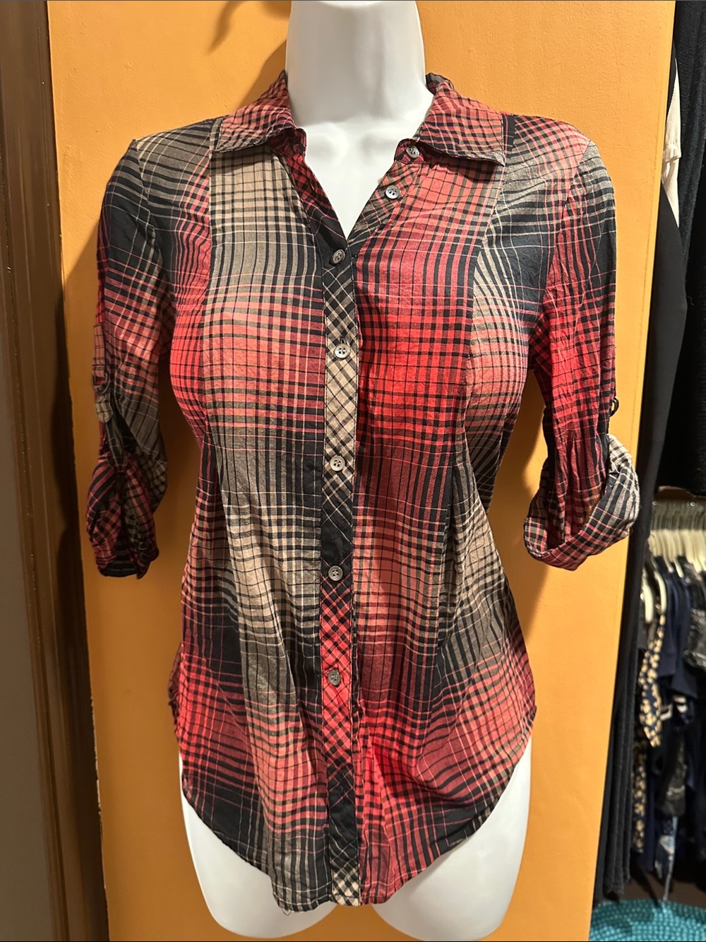 Joie Red and Black Plaid Button-Down Shirt
